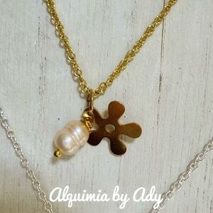 Dainty charms gold necklace with freshwater pearl